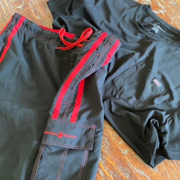 Bundle 2 *BLACK & RED Beverly Hills Polo Club CARGO SWIM TRUNKS + Black TEE ~ XL - Picture 6 of 6